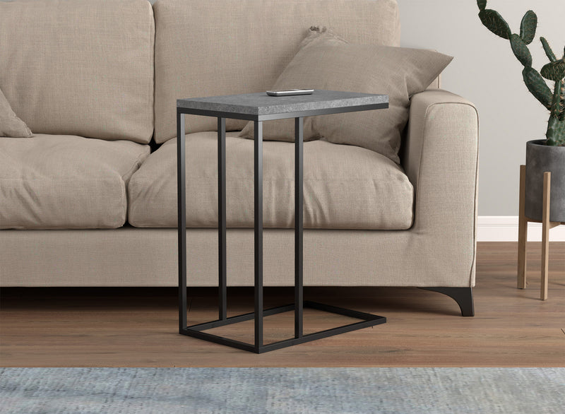 19” C-Shaped End Table With Metal Frame - Dark Cement