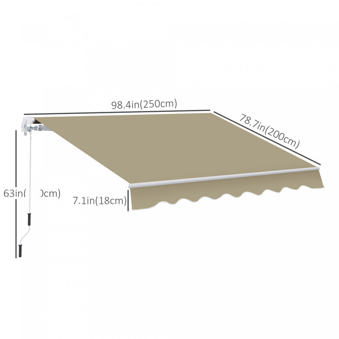 8'x7' Manual Retractable Sun Shade Patio Awning Canopy Shelter, Khaki