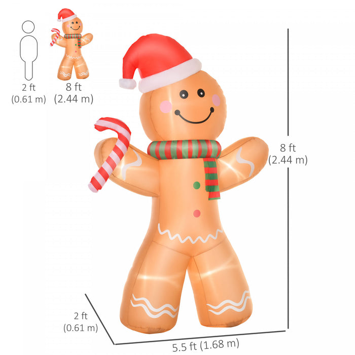 HOMCOM 8 ft Inflatable Gingerbread Man Outdoor Holiday Display w/ Lights