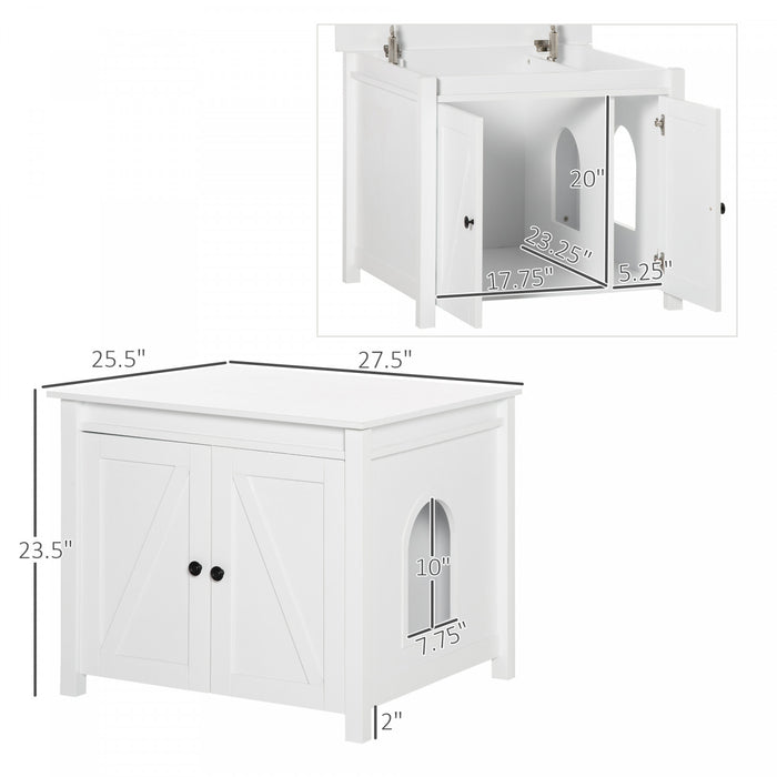 Pawhut Cat Litter Box Enclosure With Openable Top, Cat Washroom Storage Side Table With Double Doors, Zinc Alloy Handles, For Indoor Use, White