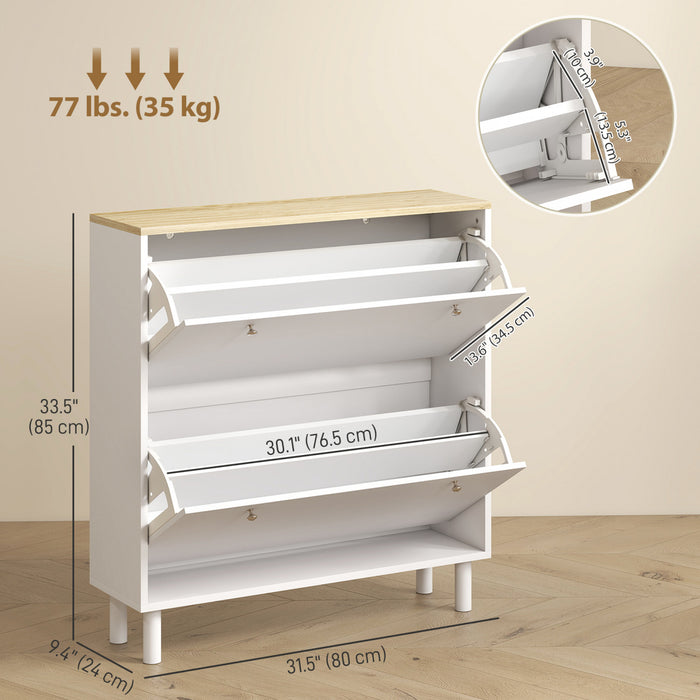HOMCOM Narrow Shoe Storage Cabinet with Adjustable Shelves, White