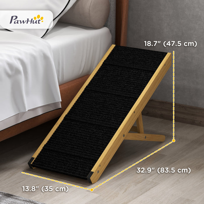 Pawhut Dog Ramp, 33\" Wooden Pet Ramp For Bed And Couch, Foldable Dog Ramp With 4-level Adjustable Height For Small And Medium Dogs, Natural Wood