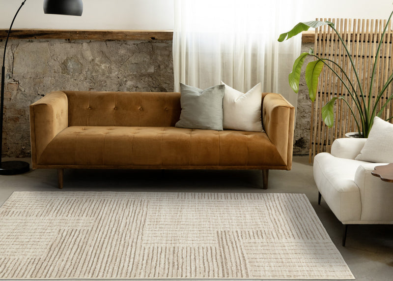 Florence Brown Cream Geometric Linework Design Rug, 7'9\" x 10'6\" Indoor Area Rug