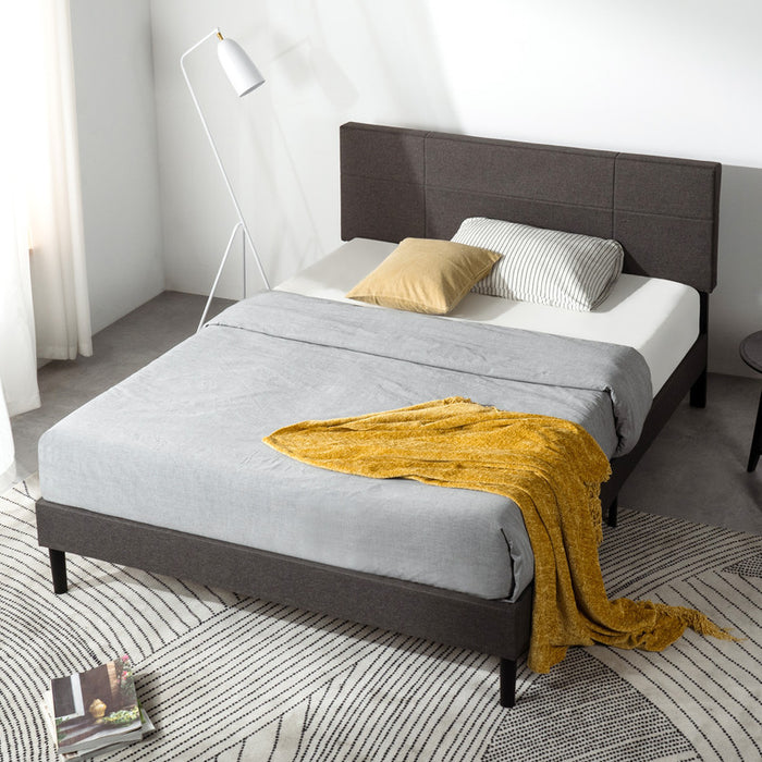 Denna Upholstered Platform Bed with Headboard in Dark Grey - Full Size