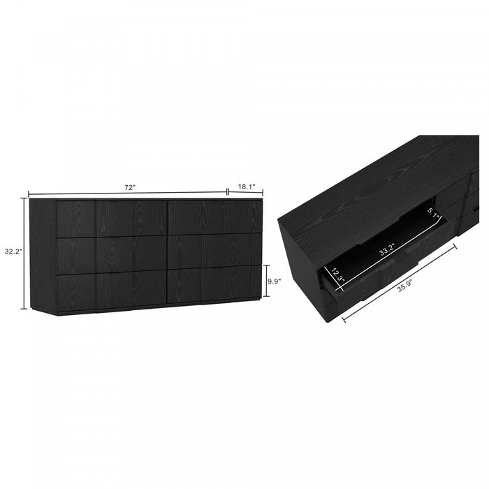 Clive Mid-Century Modern 72\" Dresser in Black (6-Drawer)