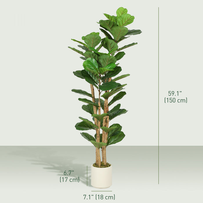 HOMCOM Faux Fiddle Leaf Fig Tree, 5FT Fake Tree for Indoor Decor