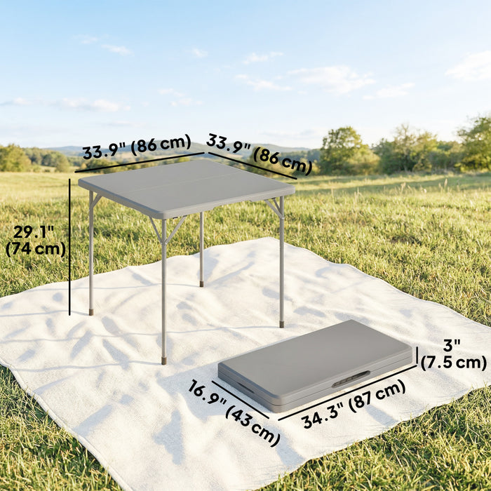 Outsunny Folding Picnic Table 34\" x 34\" Indoor Outdoor Use, Grey