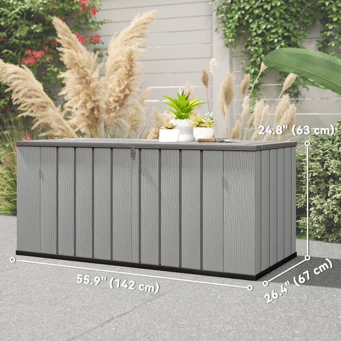 Outsunny 125.5 Gallon Deck Box, Outdoor Storage Box with Gas Struts, Grey