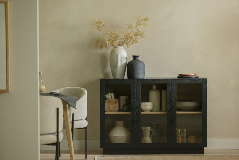Arum Contemporary 3-Door Dining Room Buffet with doors Black Oak and Natural Ash - South Shore Kitchen Storage
