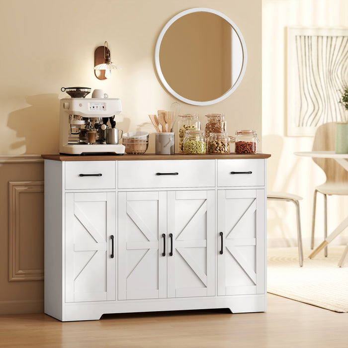 Farmhouse Sideboard with Soft-Close Hinges, Kitchen Buffet Cabinet, White