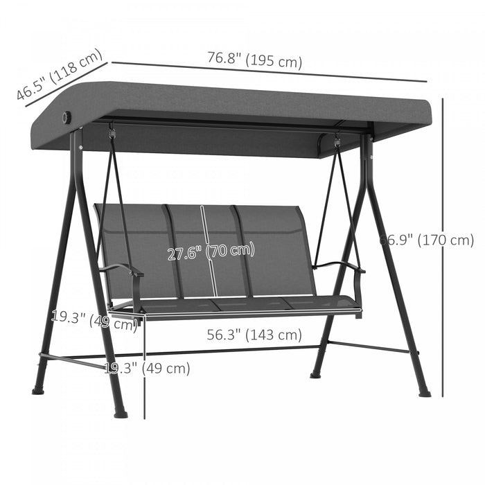 Outsunny 3 Seater Outdoor Swing Chair With Canopy For Patio, Dark Grey