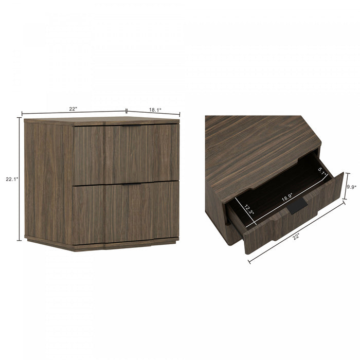 Clive Mid-Century Modern 22\" Nightstand in Walnut and Black (2-Drawer)