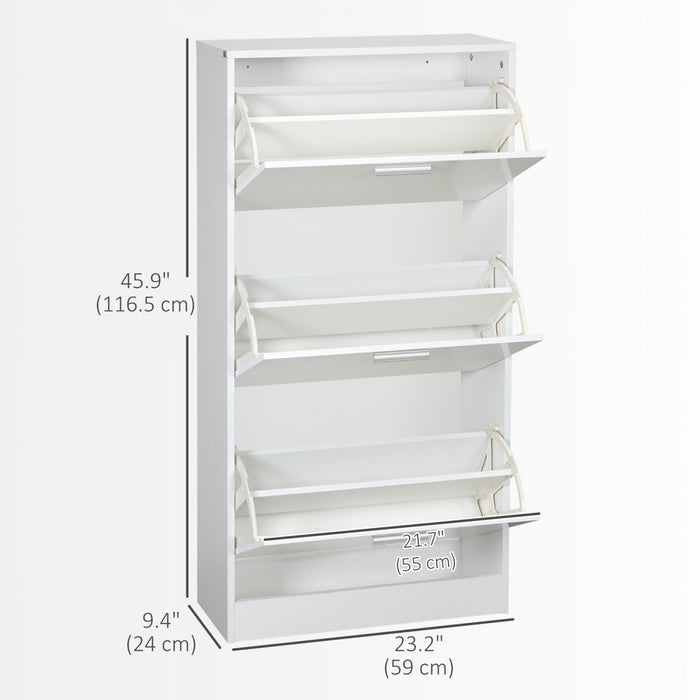 HOMCOM Narrow Shoe Storage Cabinet with 3 Flip Drawers and Adjustable Shelves