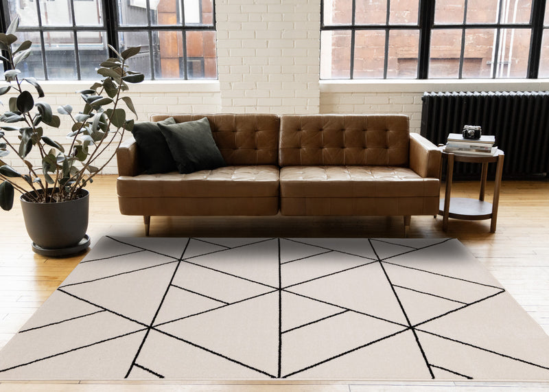 Covington White Black Modern Geometric Trellis Design Rug, 7'10\" x 10'6\" Indoor Area Rug