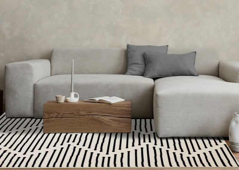 Forte Black White Stripes Area Rug - 4'7\" x 6'7\"