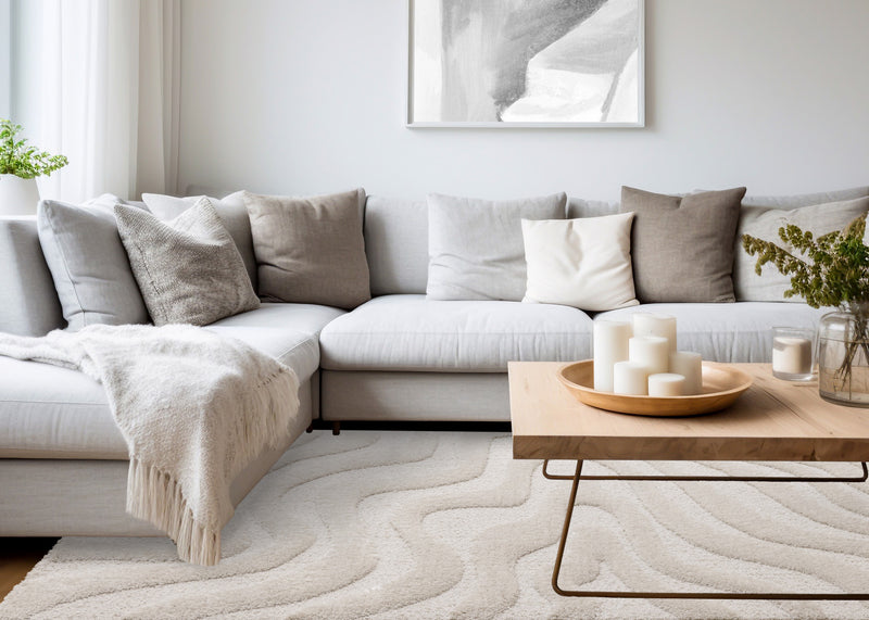 Lincoln Modern Luxurious Plush White Curves Area Rug - 6'7\" x 9'6\"