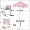 Qaba Kids Picnic Table, Kids Table and Chair Set with 2 Folding Chairs and Removable Umbrella, Unicorn Theme Portable Children Outdoor Furniture for Backyard, Garden, Patio, Pink