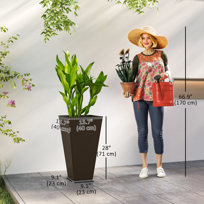 Outsunny 28\" Tall Plastic Planters, Set of 3 Garden Flower Pots, Brown