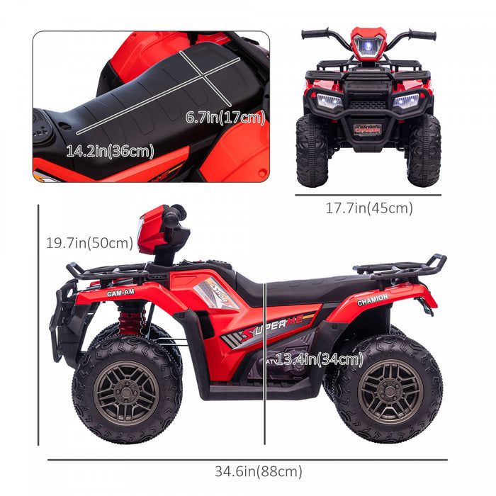 Aosom 12v Kids Atv Quad, 4 Wheeler Battery Powered Ride-On Electric Vehicle With Music Mp3, Headlights, High Low Speed, Treaded Tires, For Boys And Girls Ages 37-60 Months, Red