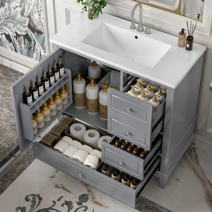 Fanny 36\" Bathroom Vanity with Ceramic Sink and Soft-Close Hinges, Grey