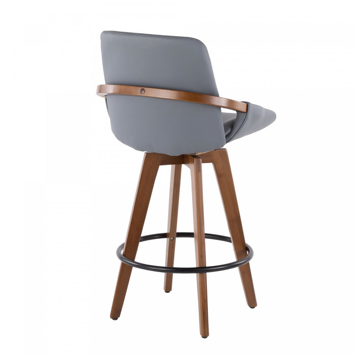 LumiSource Cosmo Faux Leather Mid-Century Modern Counter-Height Stool - Walnut/Grey