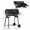Outsunny 30" Portable Barrel Charcoal BBQ Grill, Steel Outdoor Barbecue Smoker with 370 Square Inches Cooking Space, Storage Shelf, Wheels for Garden Camping Picnic, Black