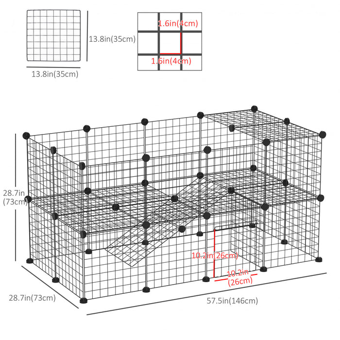 Pawhut 36 Pcs Metal Mesh Pet Playpen Portable Diy Small Animal Cage House Kennel Crate Fence With Mallet Connectors And Cable Ties