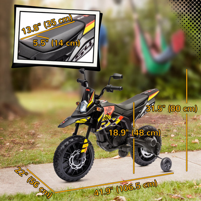Qaba 12v Kids Electric Motorcycle, Aprilia Licensed Battery-powered Dirt Bike With Training Wheels, Spring Suspension, Headlight, Music, For Boys & Girls Aged 3-8 Years, Yellow