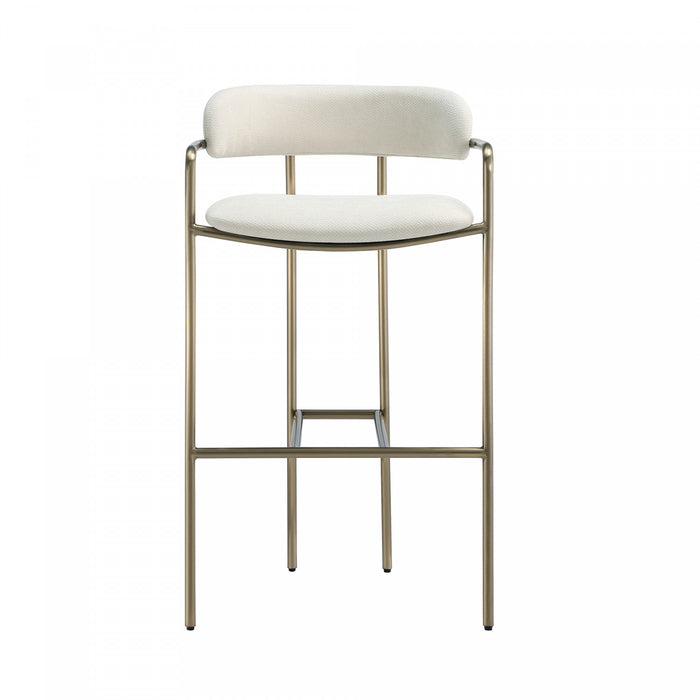 Serene Mid-Century Modern Metal Upholstered Barstool in Alabaster
