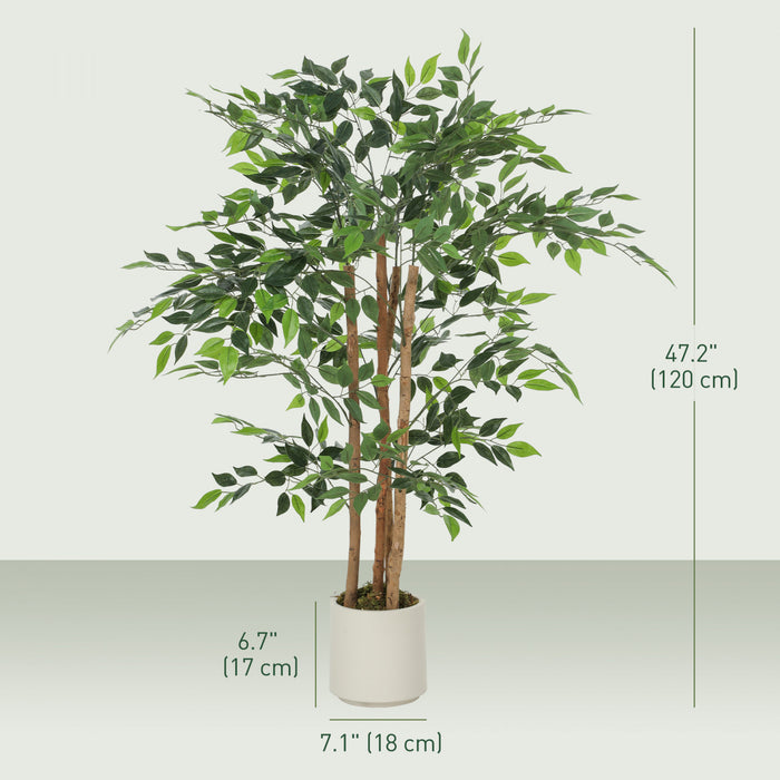 HOMCOM 4FT Artificial Banyan Tree, Set of 2 Artificial Plant for Home Decor