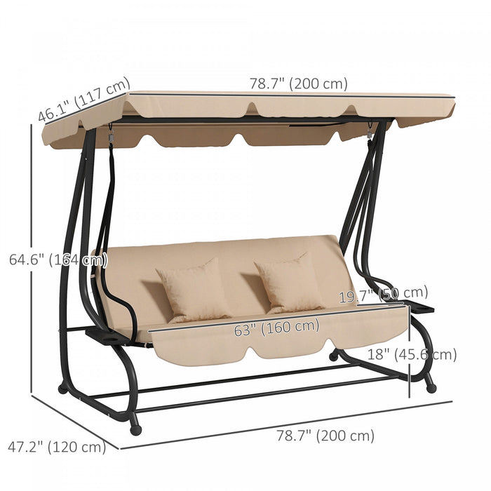 Outsunny 3-seat Outdoor Patio Swing Chair With Canopy, Light Brown