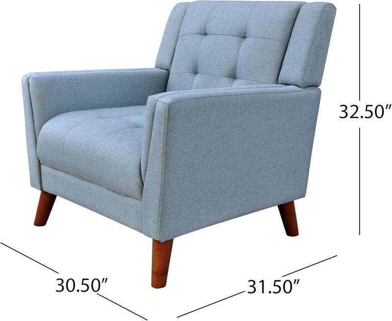 Midway Mid-Century Modern Armchair with Tufted Waffle Stitch, Blue, Walnut