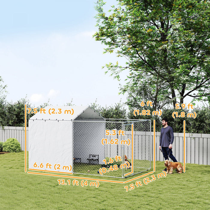 Pawhut Outdoor Dog Kennel With Waterproof & Uv-resistant Cover, Dog Run With Secure Lock For Small Medium Large Dogs, 13.1' X 7.5' X 7.5'