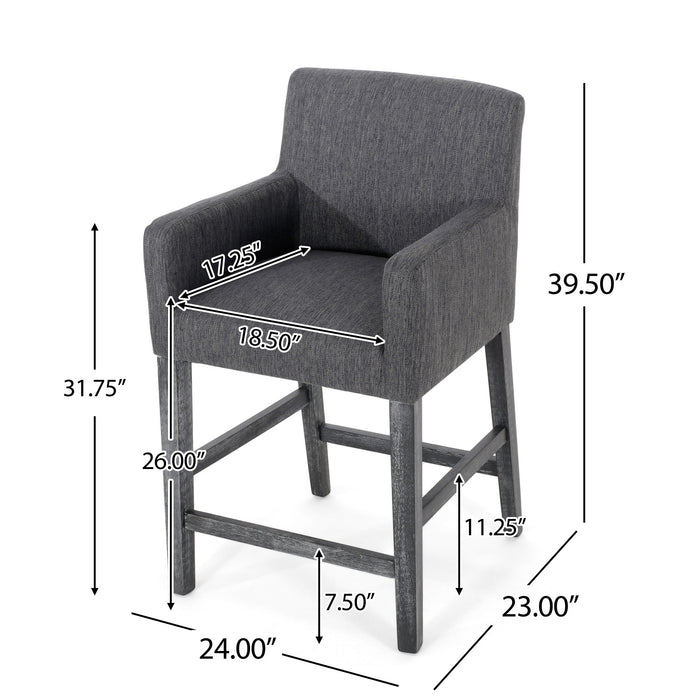 Lewis 26\" Seat Height Counter Stool With Upholstered Fabric And Solid Wood Legs, Charcoal