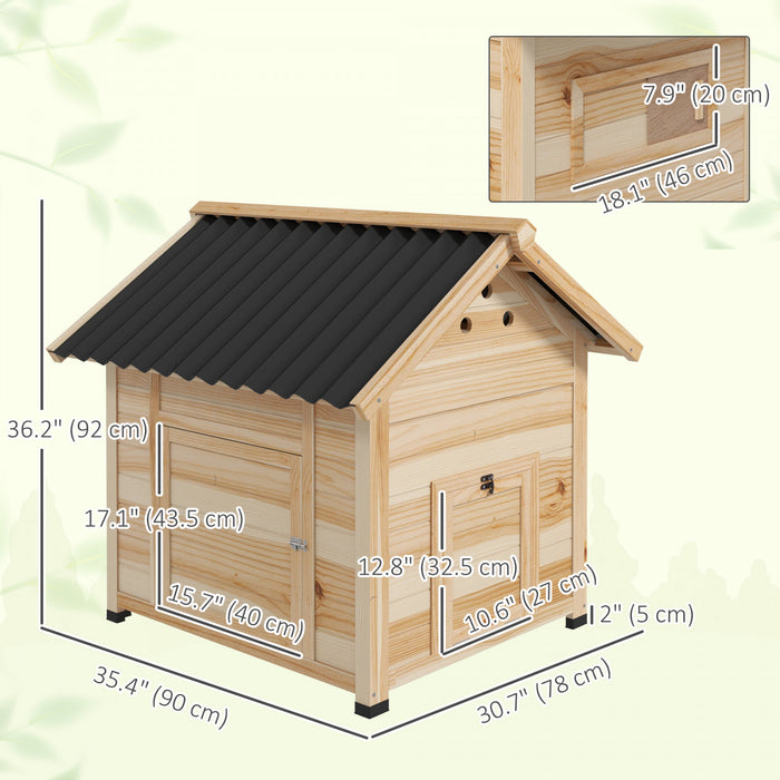 PawHut Duck House, Outdoor Chicken Coop, Wooden Duck Coop with Openable Roof, Double Doors, Removable Base for 1–3 Breeds for Indoor Outdoor Use, 31\"L, Natural Wood