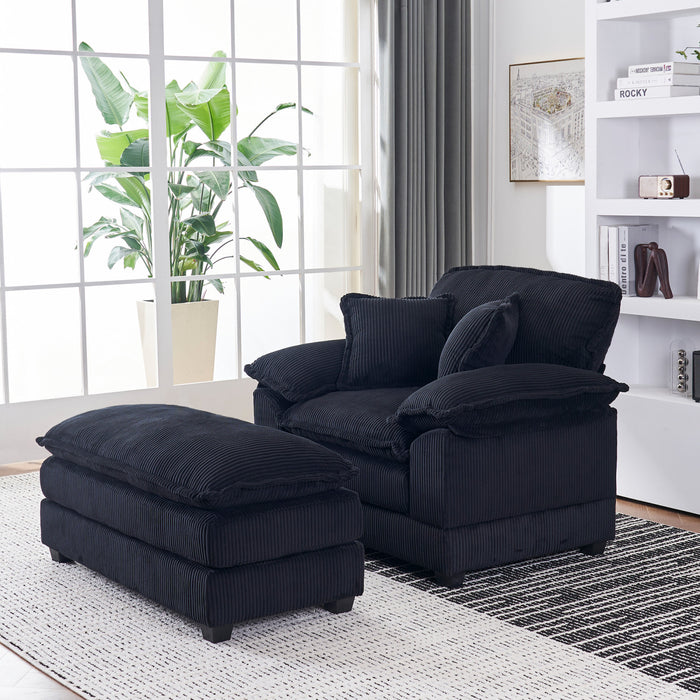 Liam 46.9\" Modern indoor corduroy sofa with 2 soft cushions ,Black Sofa