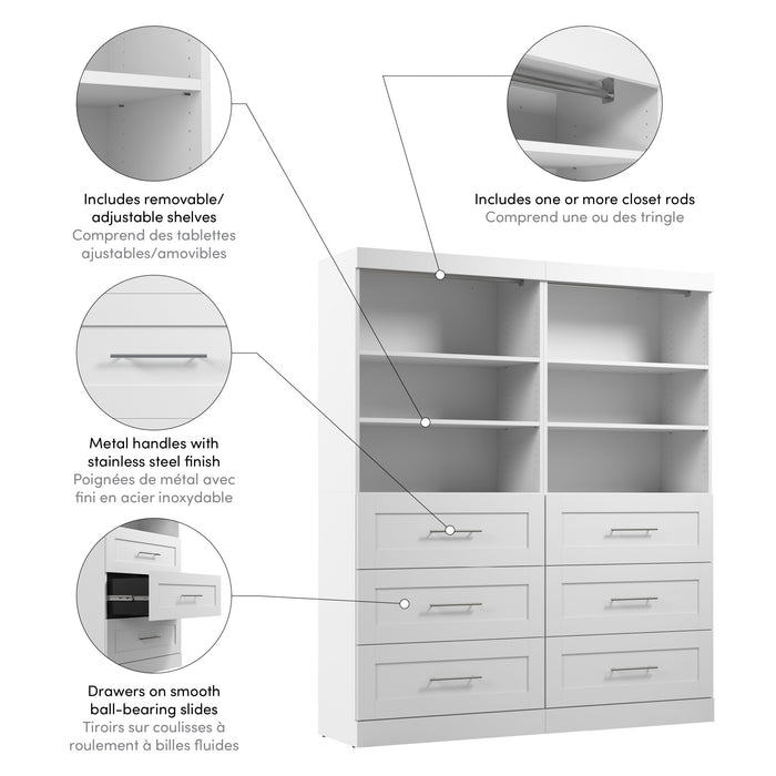 Bestar Pur 72 W Closet Organizer with Drawers - White