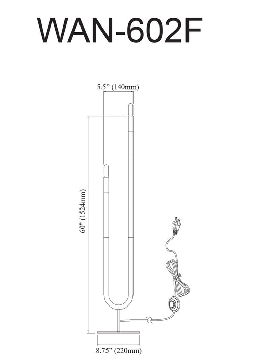 Dainolite Wand 2 Light Floor Lamp Matte Black