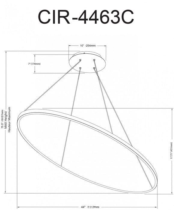 Dainolite Circulo Horizontal Chandelier 63w Matte Black Finish White Acrylic Diffuser Lamp