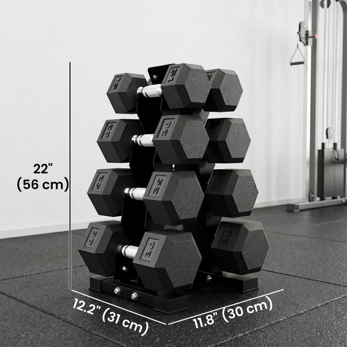 Soozier 180lbs Hex Dumbbell Weight Set with Vertical Rack for Home Gym