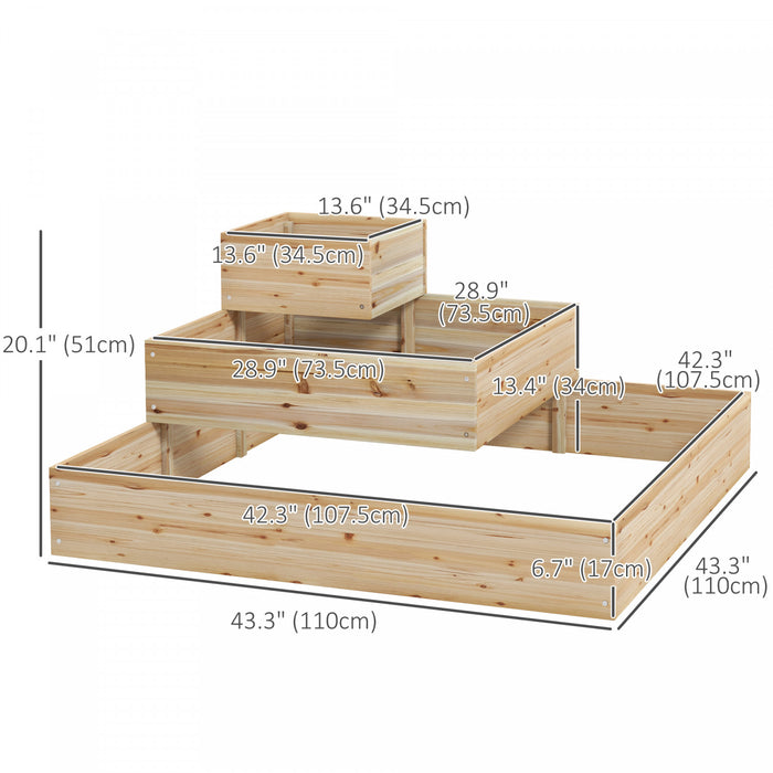 Outsunny 3-tier Wooden Raised Garden Bed Kit With Non-woven Fabric Liner, Outdoor Elevated Planter Box For Backyard Patio To Grow Vegetables Flower Fruit Herbs, 43.3\"x43.3\"x20.1\"