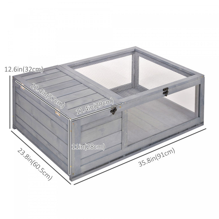 Pawhut Wood Tortoise House Indoor Outdoor Turtle Habitat Reptile Cage For Lizards, Geckos 35.75\" X 23.75\" X 12.5\"