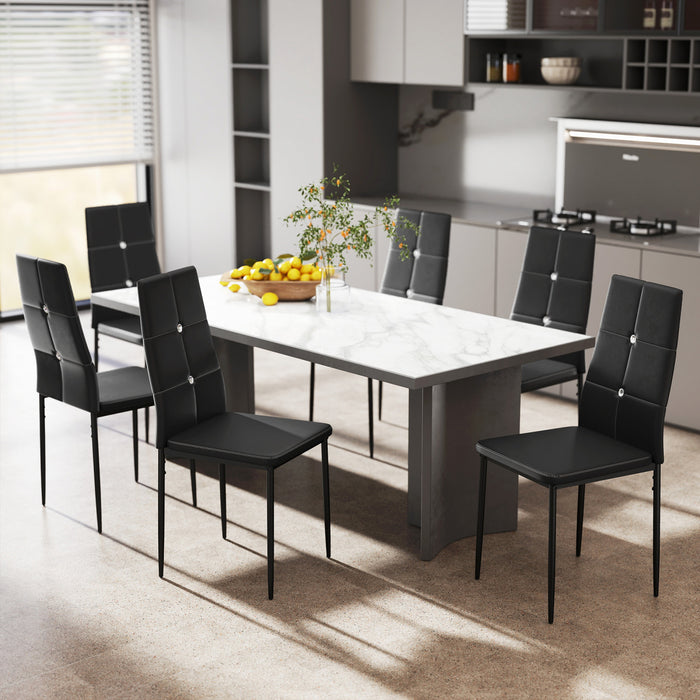 HOMCOM Dining Chairs Set of 6, Faux Leather Side Chairs with High Black