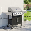 Outsunny 4+1 Burner Liquid Propane Gas Grill, 48,000 BTU Outdoor Portable BBQ Grill with Side Burner, Warming Rack, Side Shelf, Storage Cabinet, Thermometer, 4 Wheels, Silver