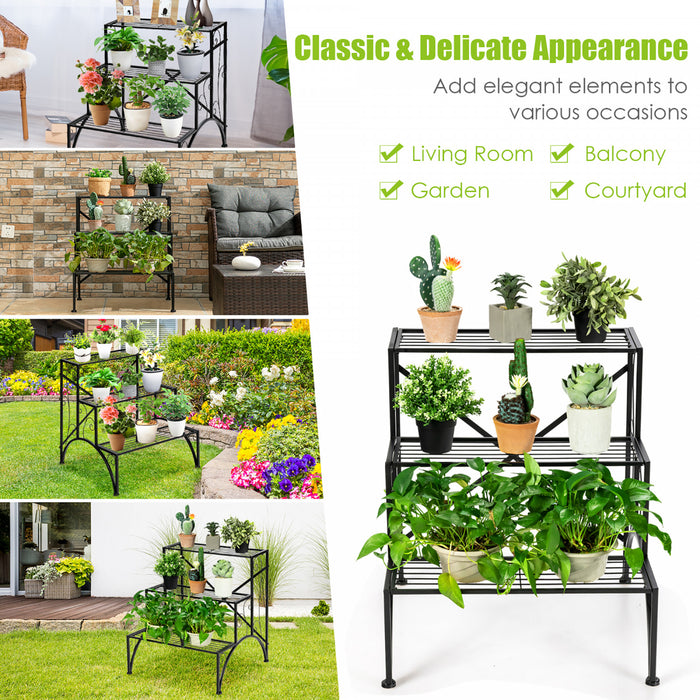 Costway Plant Rack 3-tier Metal Plant Stand Garden Shelf Stair Style Decorative