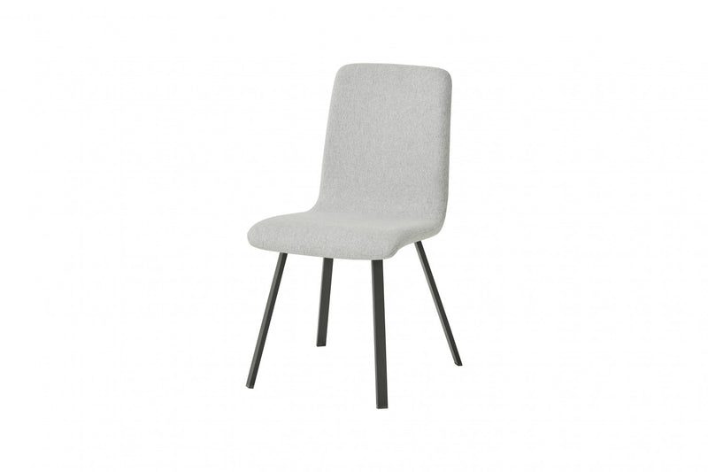 Modern Dining Chair With Light Grey Fabric Upholstery With Black Metal Base