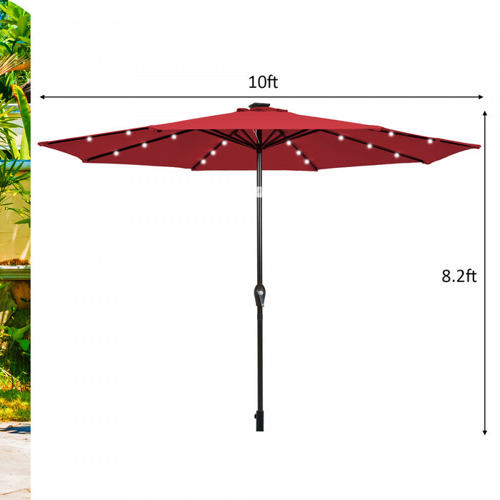 Costway 10' Solar LED Lighted Patio Market Umbrella Tilt Adjustment Crank