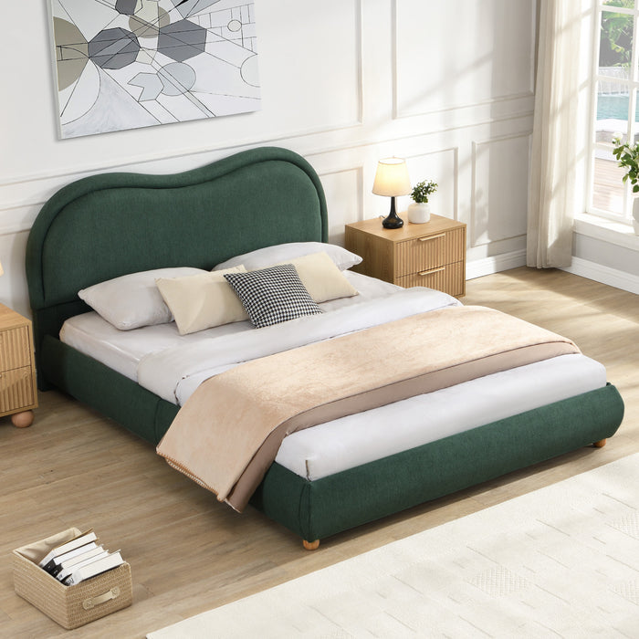 Olivia Upholstered Platform Bed Frame with Curved Headboard,Queen Size,Green Queen Bed
