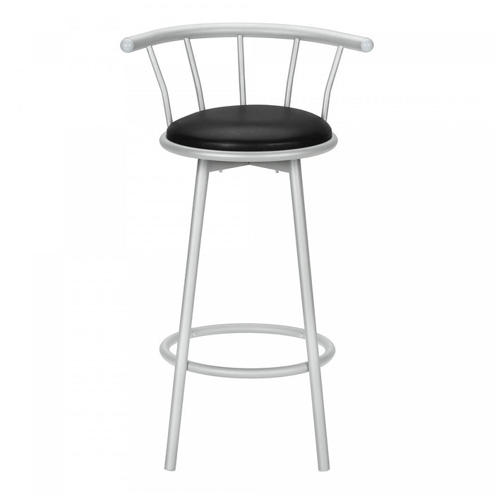 Barstool Set Of 2 Swivel Bar-Height Grey Metal Black Leather-Look Contemporary Modern