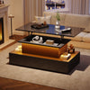 Ethan Lift-Top Coffee Table with LED Lighting and Storage Drawers,Black | Ethan table basse relevable – table avec eclairage LED et tiroirs de rangement, noir